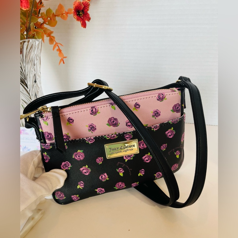 JUICY COUTURE Crossbody w Pouch “Blooms at Night” COTTAGE CORE Purse 9”x6”x1/2”
